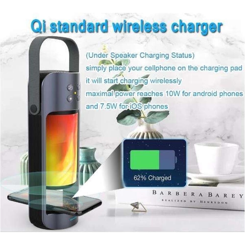 Portable LED Lamp w Speaker and Wireless Charger Flame Led Light Outdoor Indoor - Picture 4 of 6
